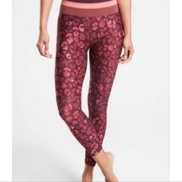 Athleta Elation 7/8 Tight Maroon Leopard Print XS - Picture 1 of 6